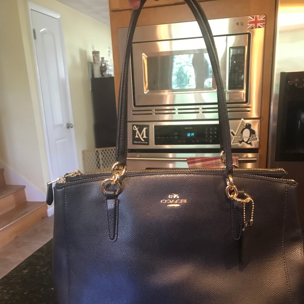 Coach Leather Navy Blue Handbag